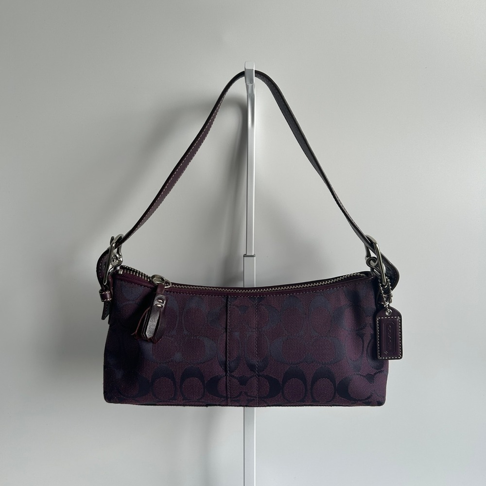 Coach Hamptons Signature Plum Purple Canvas Baguette Shoulder Bag 6371